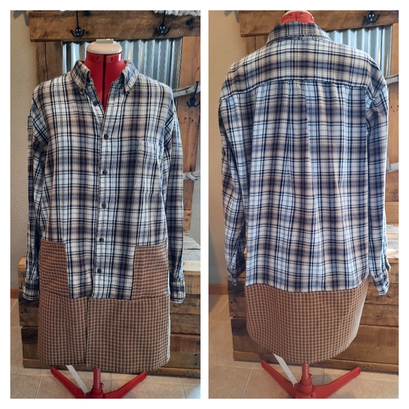 Upcycled Jackets & Blazers - Upcycled flannel plaid shirt jacket XL shacket tan/gold original